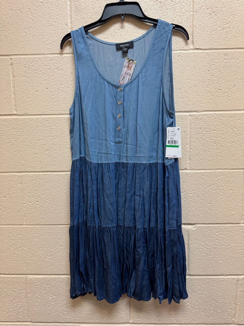 Karen Kane Two-Tone  Blue Tiered Sleeveless Dress